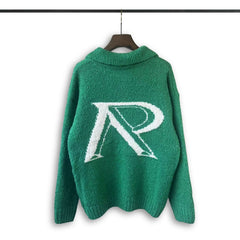 RHUDE knit sweater Preppy Polo‑Neck Distressed‑Sketch Monogram Chest‑Accent Knit Top