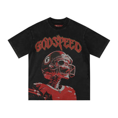 Godspeed T Shirts Red Toned Biker Skull Vintage Print