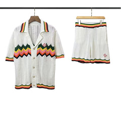 Casablanca knitted short-sleeved sweater Crochet‑Knit Chevron‑Trim Two‑Piece Co‑ord Set