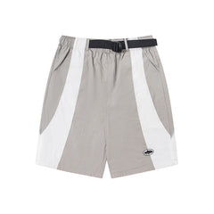 CORTEIZ Shorts Techwear Colorblock Shorts Belted Casual Loose Fit Knee Length Shorts Y2K Outdoor Streetwear Shorts