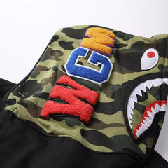 Bathing Shark print Hoodie Splicing Camouflage Sweater Cardigan Hooded