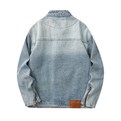 Denim Jacket & Jeans High-Street Trend Mens Y2K Streetwear Jacket Vintage Light Blue Washed Moto Biker Zip Front Casual Denim Outerwear (jacket and jeans must be purchased separately.)