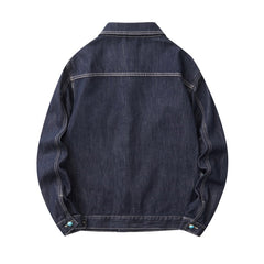 Denim Jacket & Jeans High-Street Trend Hip Hop Denim Pants Loose Fit Dark Blue Contrast Stitching Button Fly Straight Cut Raw Denim Jeans Streetwear Vintage Trousers (jacket and jeans must be purchased separately.)
