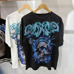 Godspeed T Shirts Lightning Liberty Skull Washed Graphic Top