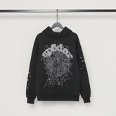Sp5der hoodie Black hot-fix rhinestone texture Pure cotton high quality spring/summer