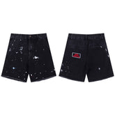 Gallery Dept Denim Shorts Black Denim Shorts with Vintage-Style Ink-Splatter Embroidered Logo