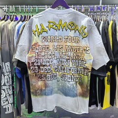 Harmony T Shirts American-style streetwear Statue of Liberty design with acid wash and rhinestone embellishment.