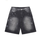 Gallery Dept Denim Shorts Distressed-style cropped denim shorts featuring hand-painted splatter and paint-drip effects; a vintage, worn-in look with a loose, American-casual fit.