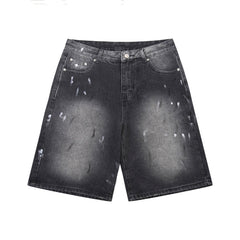 Gallery Dept Denim Shorts Distressed-style cropped denim shorts featuring hand-painted splatter and paint-drip effects; a vintage, worn-in look with a loose, American-casual fit.