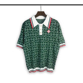 Casablanca knitted short-sleeved sweater Preppy Tipped‑Collar Geometric Repeat Print