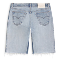 Gallery Dept Denim Shorts Light-wash blue patchwork denim shorts with distressed cuts and frayed hems—casual style.