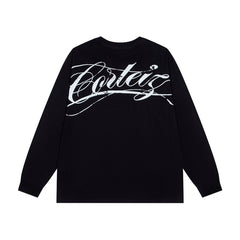 CORTEIZ Long-Sleeve Top Y2K Front Mini Back Big Swirl Script Printed Oversized Long Sleeve Tee