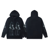 Who Decide War Hoodie Retro Grunge Aesthetic Loose-Fit Drawstring Sweatshirt with Arch Window Flower Graphics