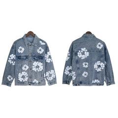 DENIM TEARS Denim Jacket Denim All-Over Flower Wreath Graphic Oversized Button Up