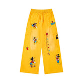 Street-style vintage jeans Retro Harajuku Style Drawstring Waist Casual Trousers with Cute Character Embroidery