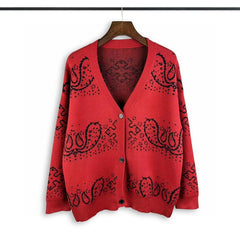 Casablanca knitted cardigan Vintage Cashew Pattern Button Front Knit Jacket