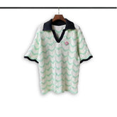 Casablanca knitted short-sleeved sweater Mint‑Green Chevron Textured Polo Top