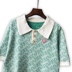 Casablanca knitted short-sleeved sweater Vintage Contrast‑Trim Short‑Sleeve Knit Top