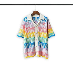 Casablanca knitted short-sleeved sweater Vibrant Zig‑Zag Pattern Knit Casual Suit