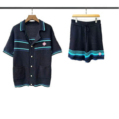 Casablanca knitted short-sleeved sweater Button Front Pocket Knit Matching Suit