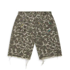Gallery Dept Denim Shorts Hand-painted splash-ink washed cargo shorts – Camouflage streetwear-style casual knee-length shorts
