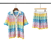 Casablanca knitted short-sleeved sweater Vibrant Zig‑Zag Pattern Knit Casual Suit