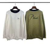 RHUDE knit sweater Two‑Tone Crewneck Raglan Knit With Front‑Back Calligraphy Graphic