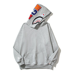 Bathing Shark print Hoodie Embroidery Solid Color Sweater Men