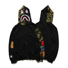 Bathing Shark print Hoodie Splicing Camouflage Sweater Male Shark Autumn