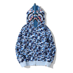 Bathing Shark print Hoodie Shark Double Hood Men's and Women's Cardigan Zip Sweater