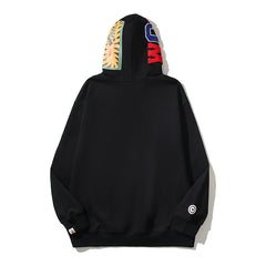 Bathing Shark print Hoodie Embroidery Solid Color Sweater Men
