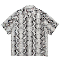 GUILTYPARTIES TIGER Shirts PYTHON OPEN COLLAR SHIRT Snake print short-sleeved shirt men