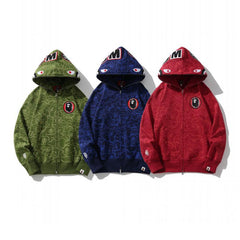 Bathing Shark print Hoodie Camouflage Shark Head Zipper
