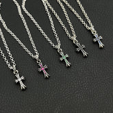 Chrome Hearts Necklace Vintage Cross Men's and Women's Colored Diamond Pendant