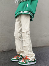 Men Jeans Ripped White Jeans Straight Slim-Fit Pants
