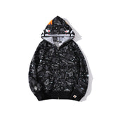Bathing Shark print Hoodie Luminous Starry Sky Two-Hat Cardigan Zipper Velvet Shark