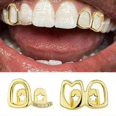 Grillz Hip-Hop Rock Hollow Love Stick Drill Double Braces Daily Out Cool Glossy Gold Teeth Hip Hop Versatile