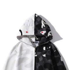 Bathing Shark print Hoodie shark head black and white luminous color matching sweater