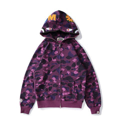 Bathing Shark print Autumn and Winter Men's and Women's Pure Cotton Shark Head 3D Camouflage Printing Brushed Hoody Hoodie