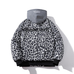 Mens Vintage Jackets Leopard print jacket Autumn padded jacket Thermal baseball jersey