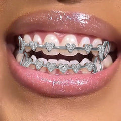 Grillz Hip-Hop Rock Hip-Hop Braces Real Gold Plated 8-tooth Micro-inlaid Love Full Diamond Cross-border HIPHOP Braces Halloween Hip-Hop Ornaments