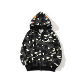 Bathing Shark print Hoodie Shark Head Embroidery Luminous Spot Camouflage Double Hood Brushed Hoody Men and Women