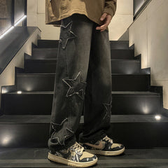Men Jeans Straight-Leg Denim Trousers Autumn and Winter Loose