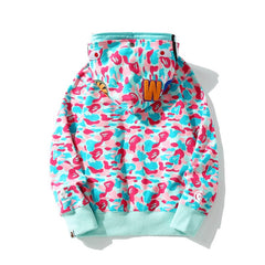 Bathing Shark print Hoodie Miami Two-Hat Cardigan Zipper Fall/Winter Velvet Shark