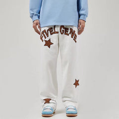 Men Jeans Leopard Print Letter XINGX Embroidery Casual Working Pants