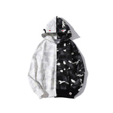 Bathing Shark print Hoodie shark head black and white luminous color matching sweater