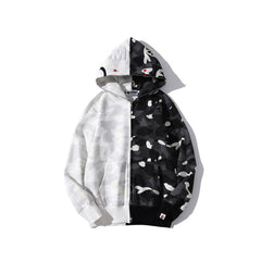 Bathing Shark print Hoodie shark head black and white luminous color matching sweater