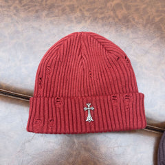 CHH Heart Beanie Knitted Hat Women's Thick Wool Hat Cross Cold Hat