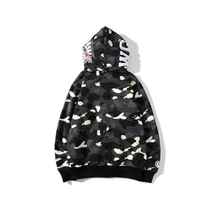 Bathing Shark print Hoodie camouflage luminous sweater men's autumn and winter cardigan