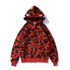 Bathing Shark print Autumn and Winter Men's and Women's Pure Cotton Shark Head 3D Camouflage Printing Brushed Hoody Hoodie